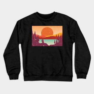 Retro sunset over lake landscape Crewneck Sweatshirt